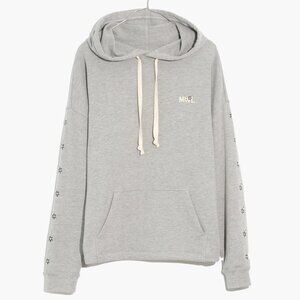 NWT Madewell MWL Grey Hoodie Embroidered Flower Sleeves Women's Size Large L